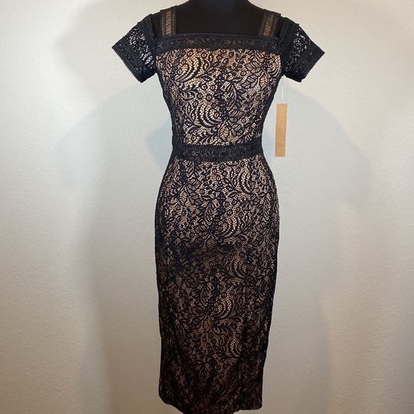 Rachel Rachel Roy Cold Shoulder Floral Lace Midi Dress In Black Size 0 Brand NEW - Picture 4 of 8
